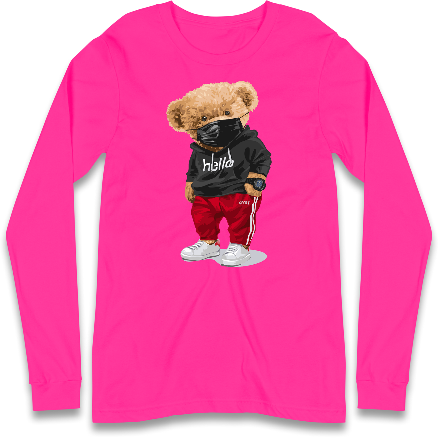 Teddy Bear Hello Streetwear Longsleeve T Shirt