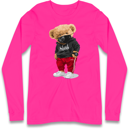 Teddy Bear Hello Streetwear Longsleeve T Shirt