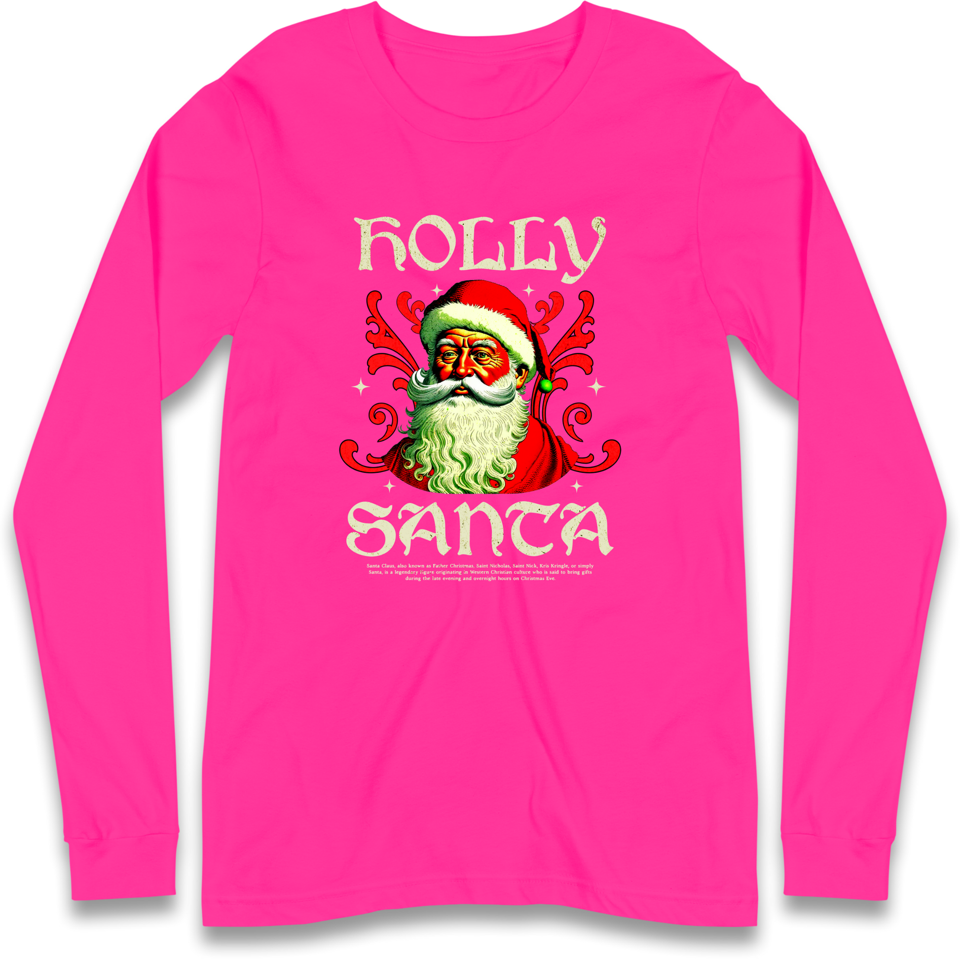 Holly Santa Christmas Longsleeve T Shirt