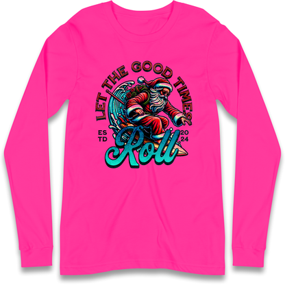 Santa Surfing Let The Good Times Roll Christmas Longsleeve T Shirt