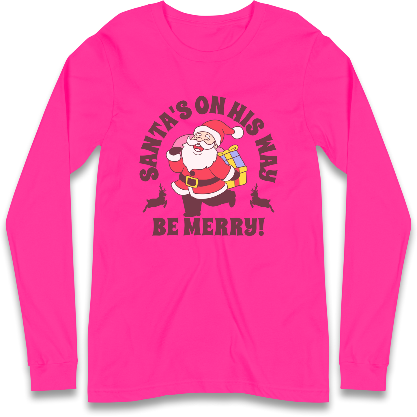 Santa's On His Way Christmas Longsleeve T Shirt