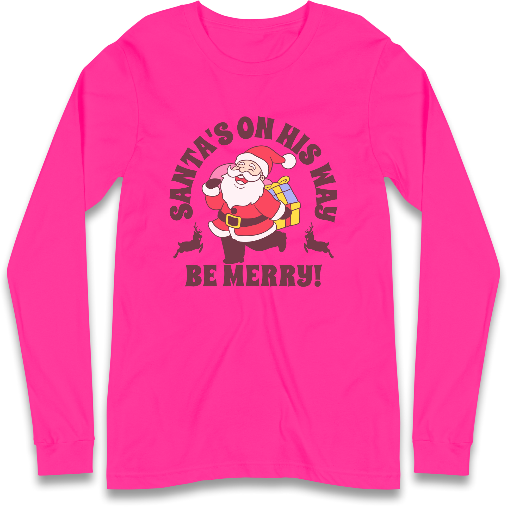 Santa's On His Way Christmas Longsleeve T Shirt