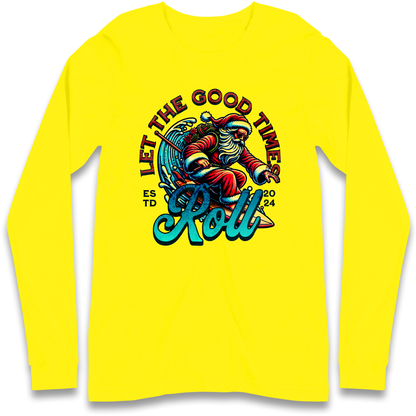 Santa Surfing Let The Good Times Roll Christmas Longsleeve T Shirt
