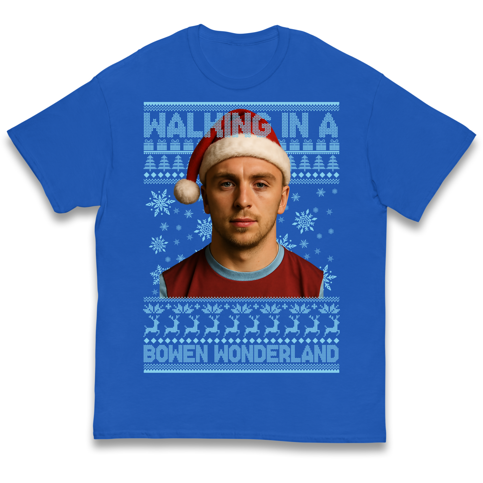 Jared Bowen walking in a Bowen Wonderland Christmas kids t shirt