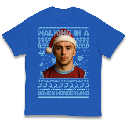 Jared Bowen walking in a Bowen Wonderland Christmas kids t shirt