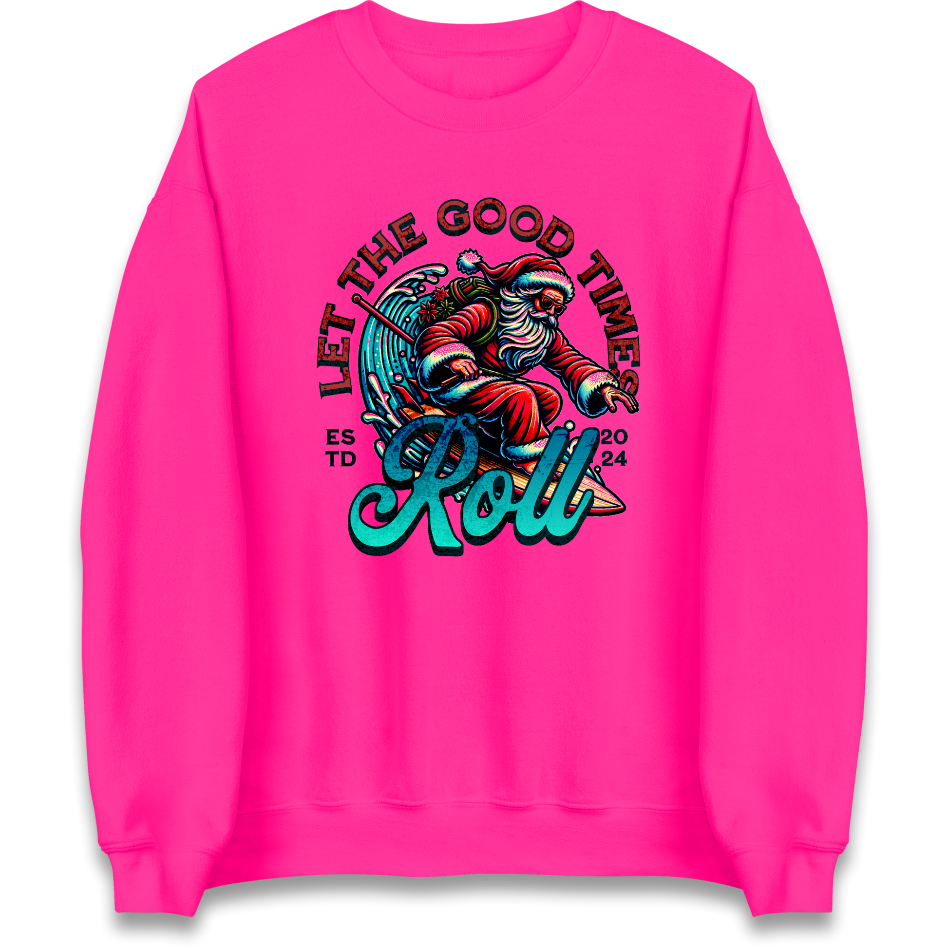 Santa Surfing Let The Good Times Roll Christmas Sweatshirt