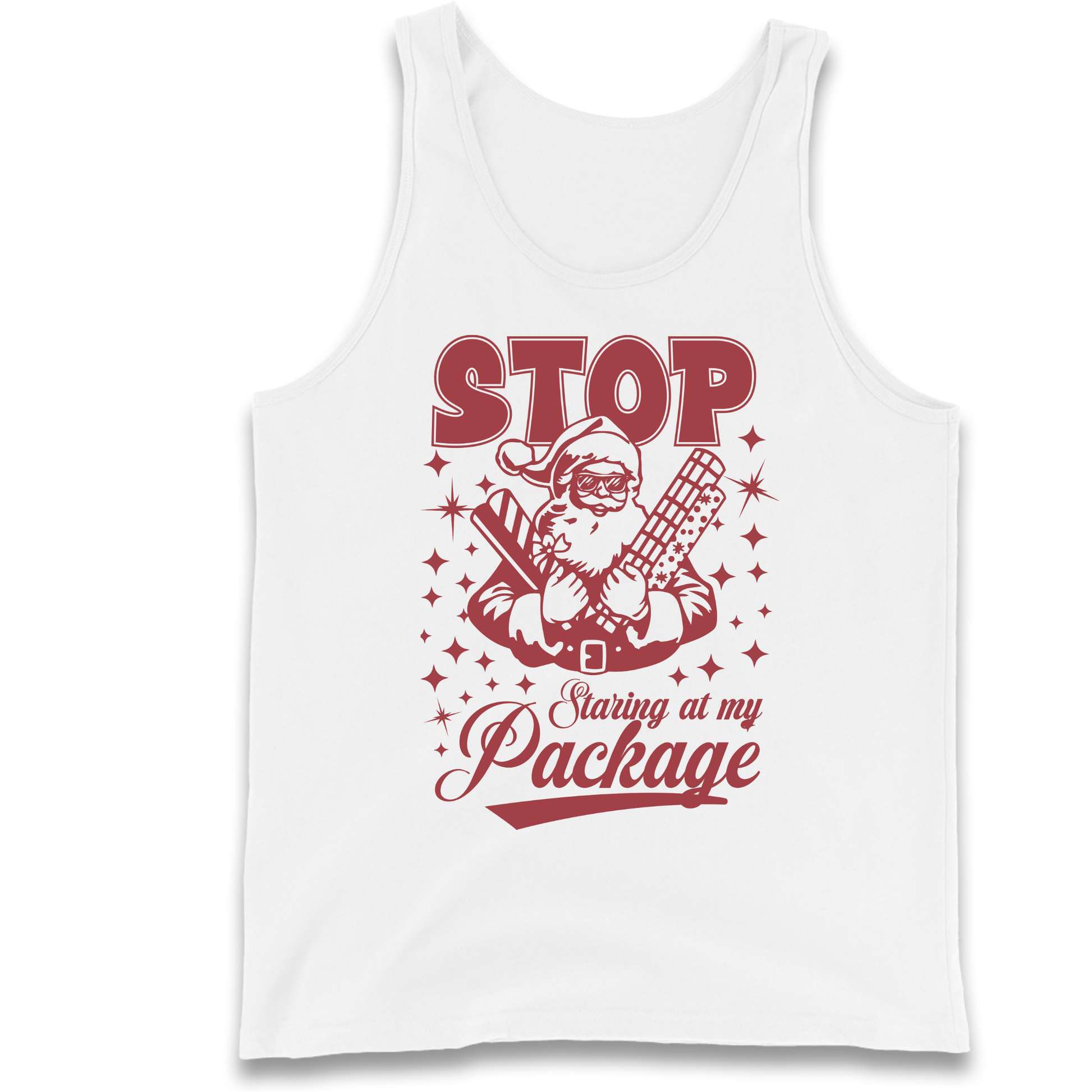 Stop Staring at My Package Christmas Tank Top