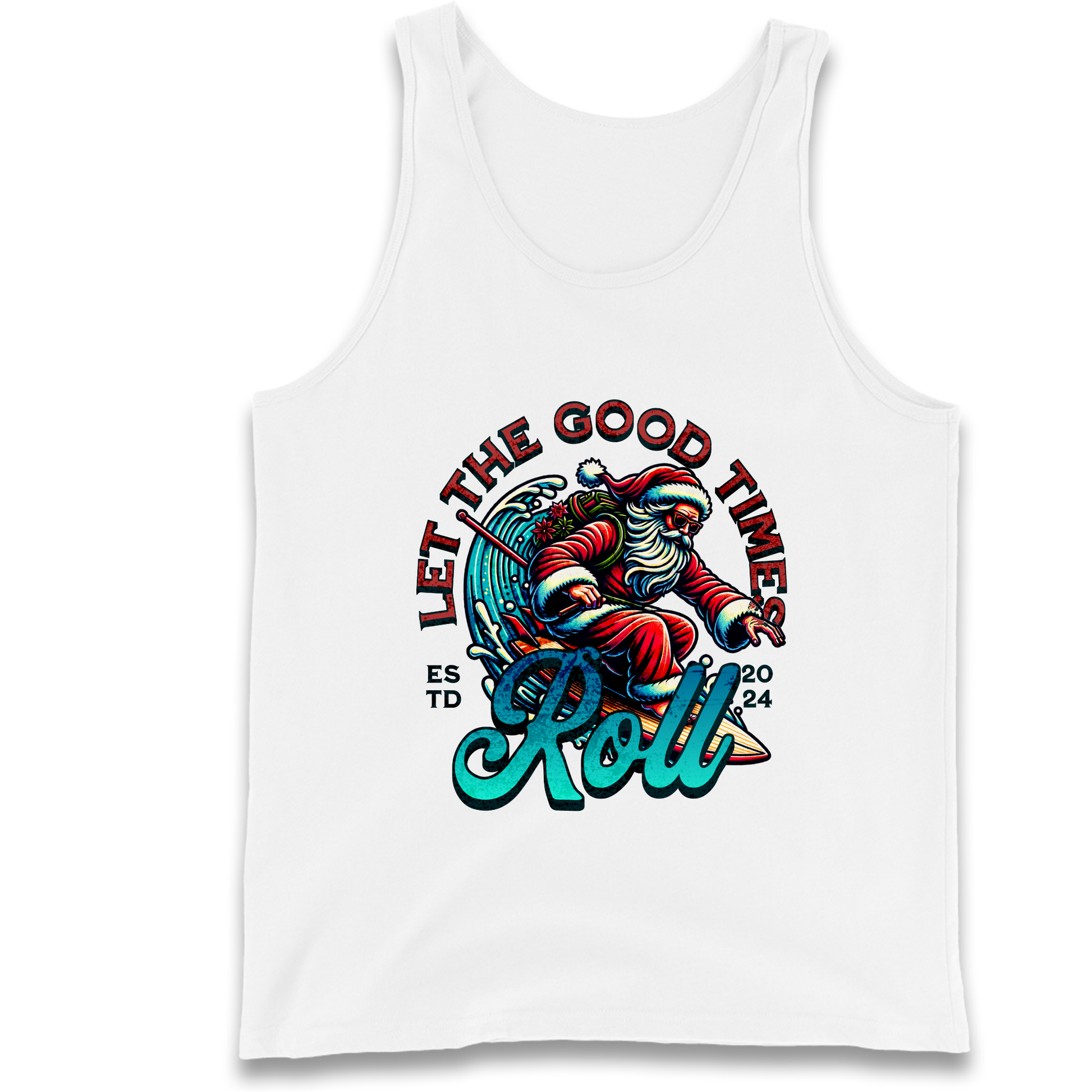 Santa Surfing Let The Good Times Roll Christmas Tank Top