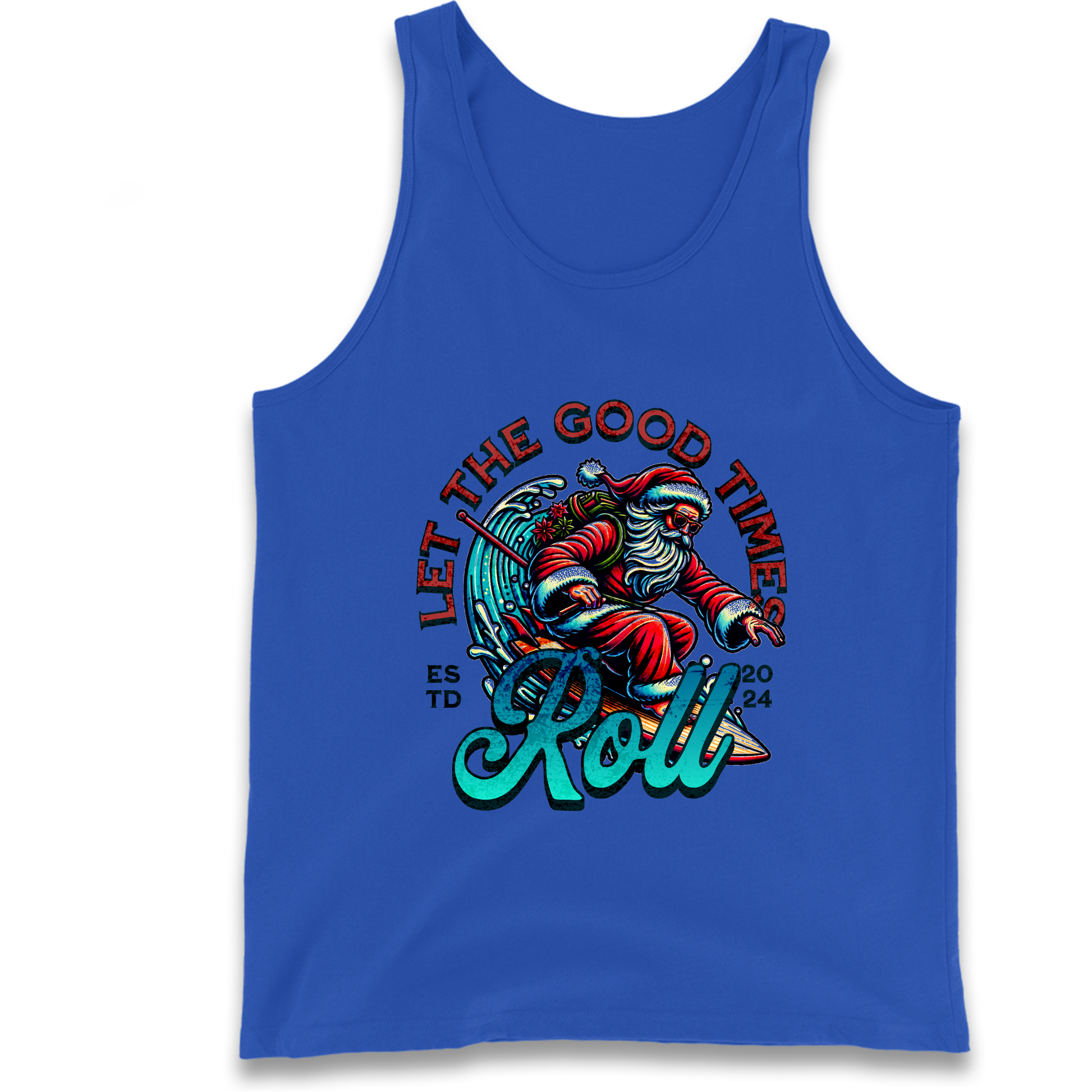 Santa Surfing Let The Good Times Roll Christmas Tank Top