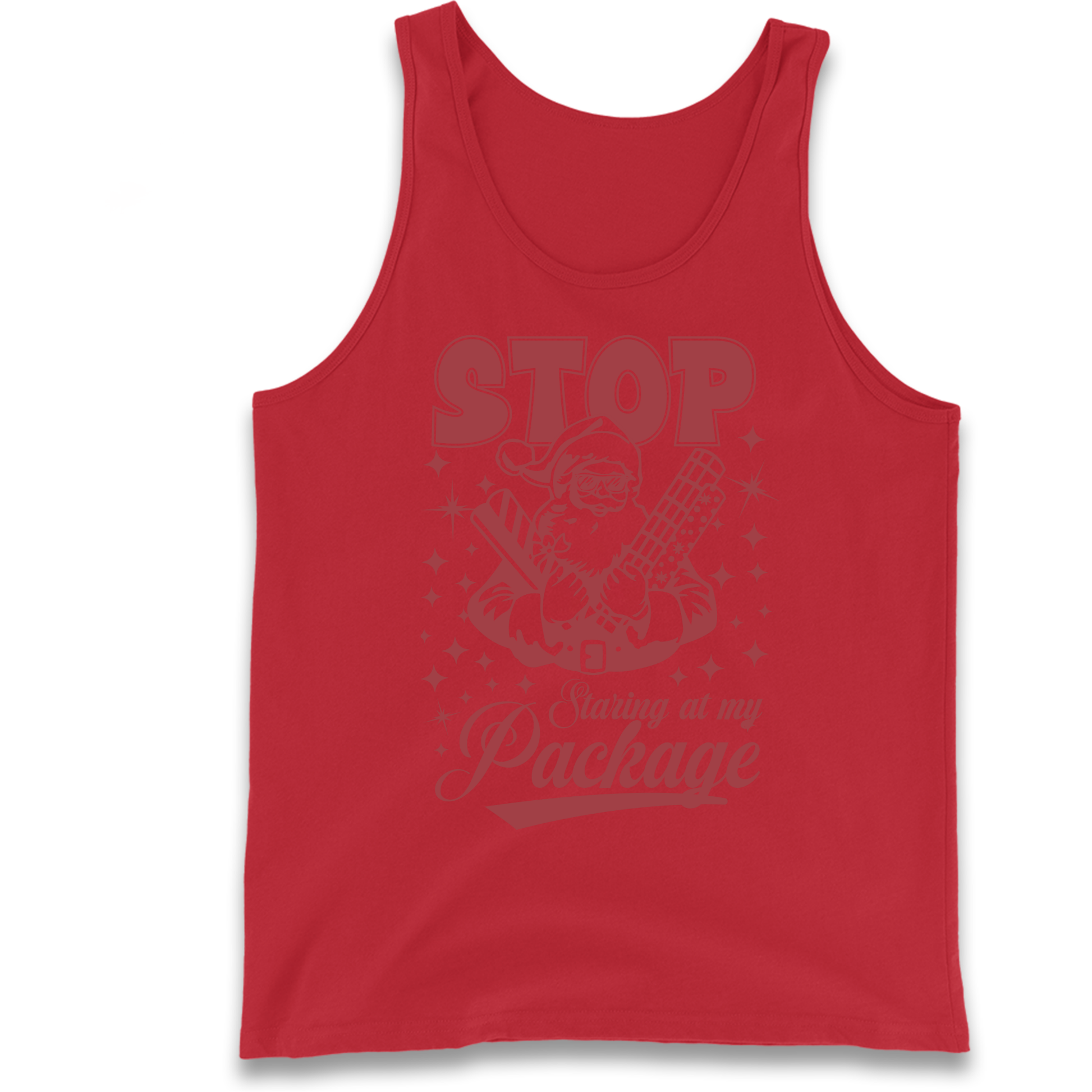 Stop Staring at My Package Christmas Tank Top