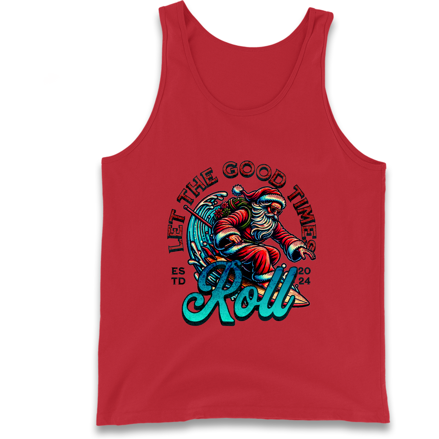 Santa Surfing Let The Good Times Roll Christmas Tank Top