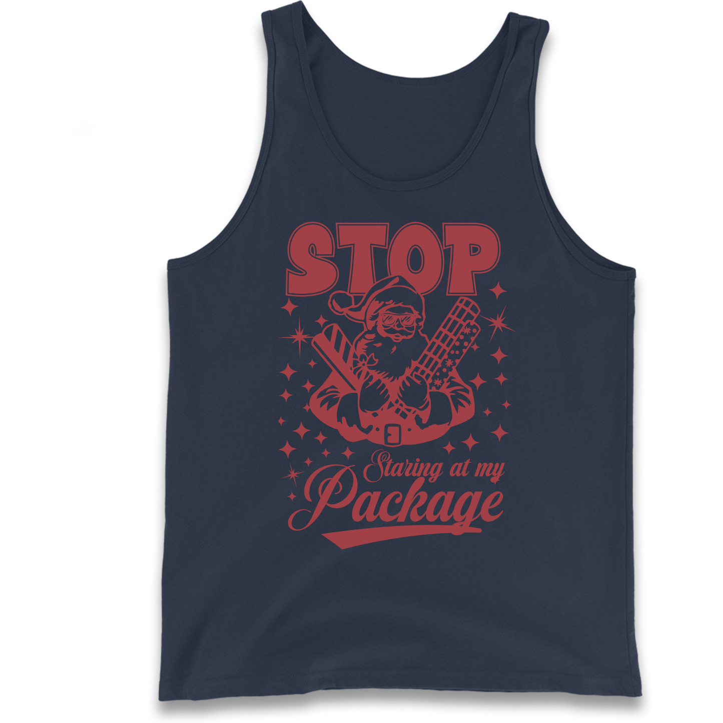 Stop Staring at My Package Christmas Tank Top
