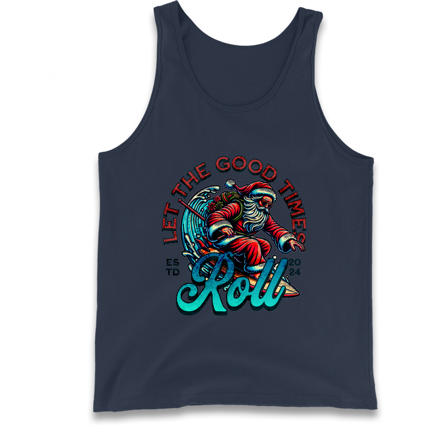 Santa Surfing Let The Good Times Roll Christmas Tank Top