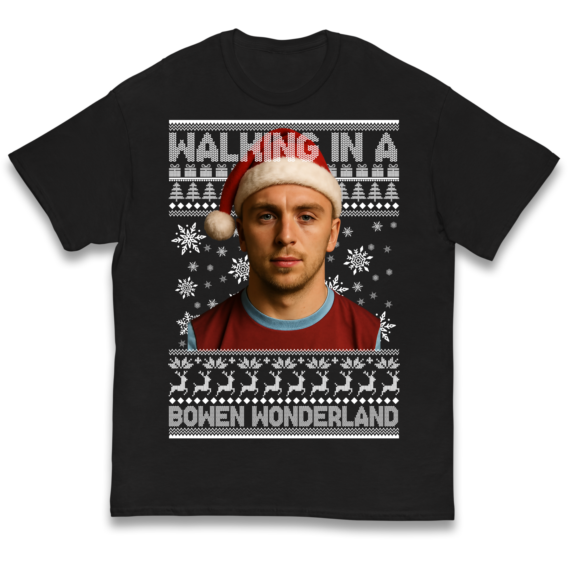 Jared Bowen walking in a Bowen Wonderland Christmas kids t shirt