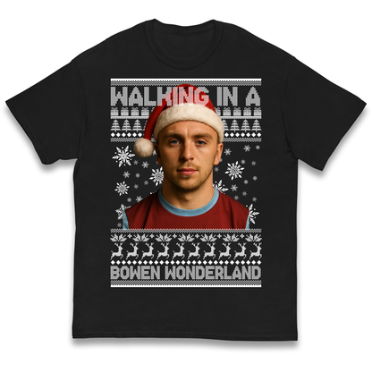 Jared Bowen walking in a Bowen Wonderland Christmas kids t shirt