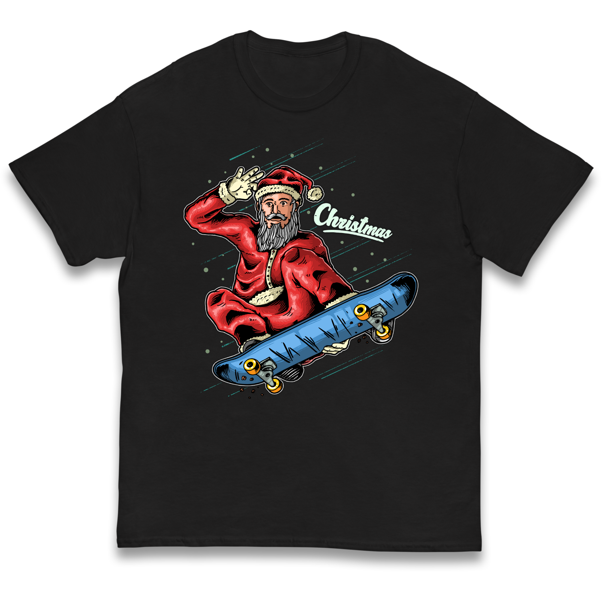 Santa Skateboarding Christmas kids t shirt