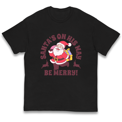 Santa's On His Way Christmas kids t shirt