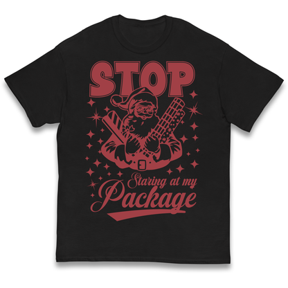 Stop Staring at My Package Christmas kids t shirt