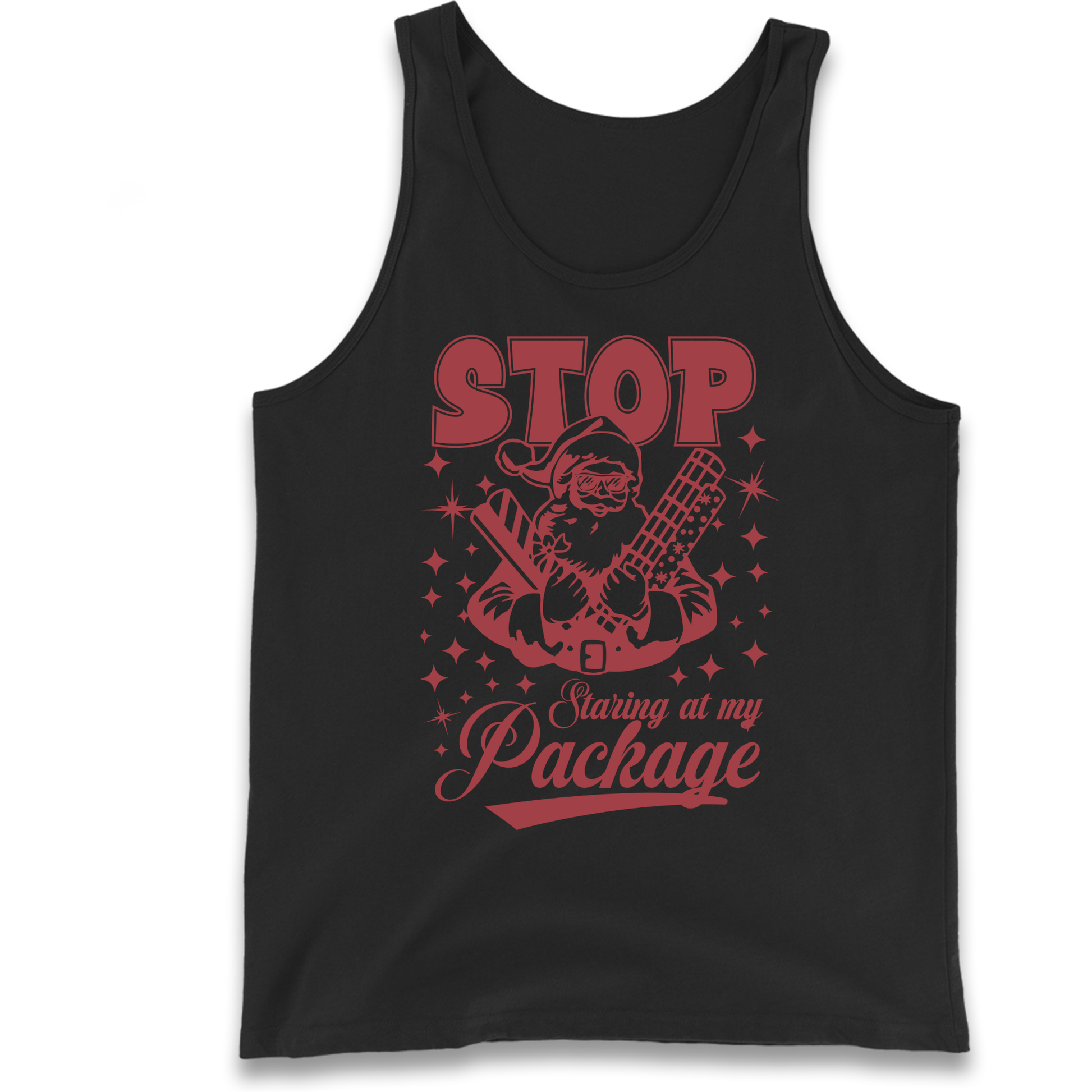 Stop Staring at My Package Christmas Tank Top