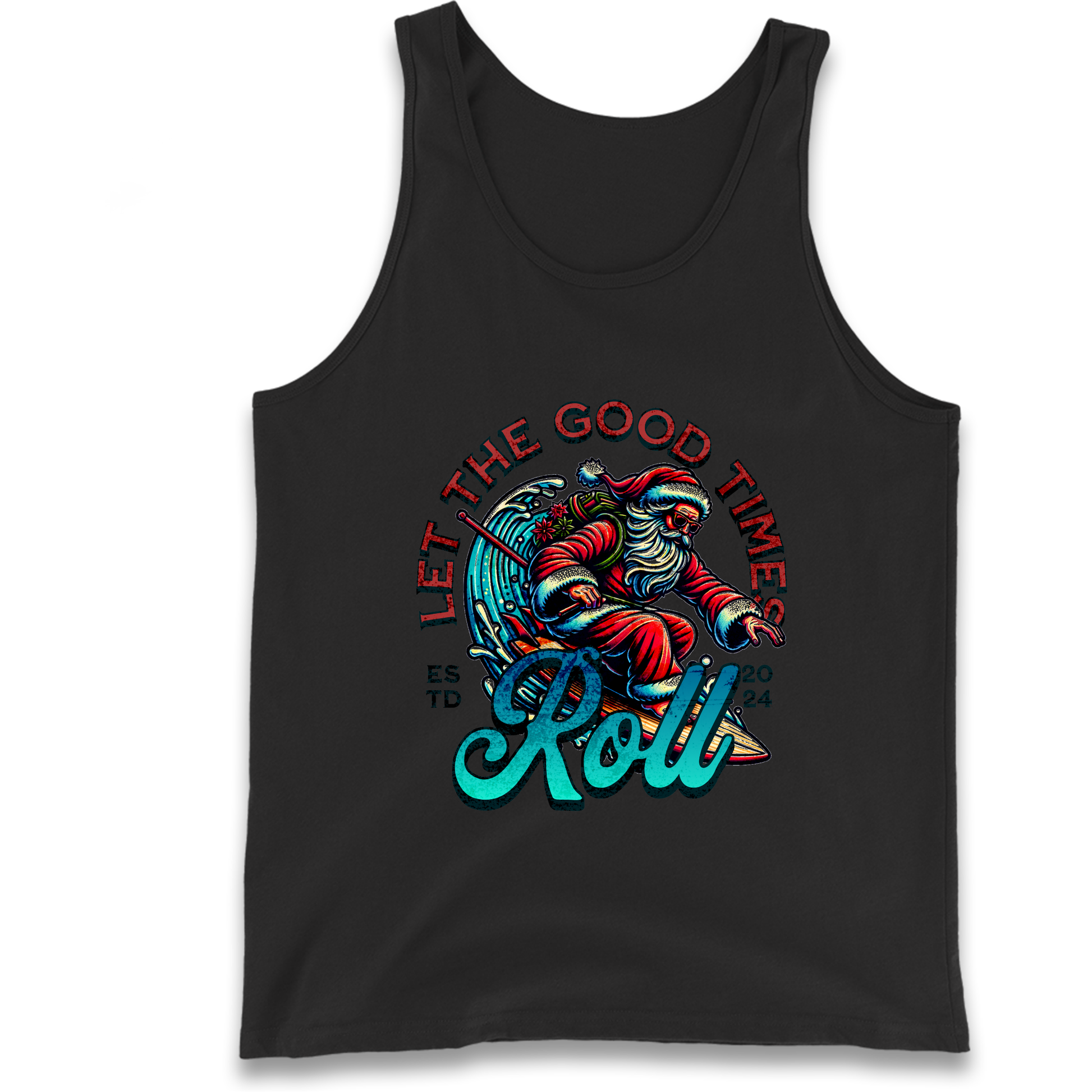Santa Surfing Let The Good Times Roll Christmas Tank Top