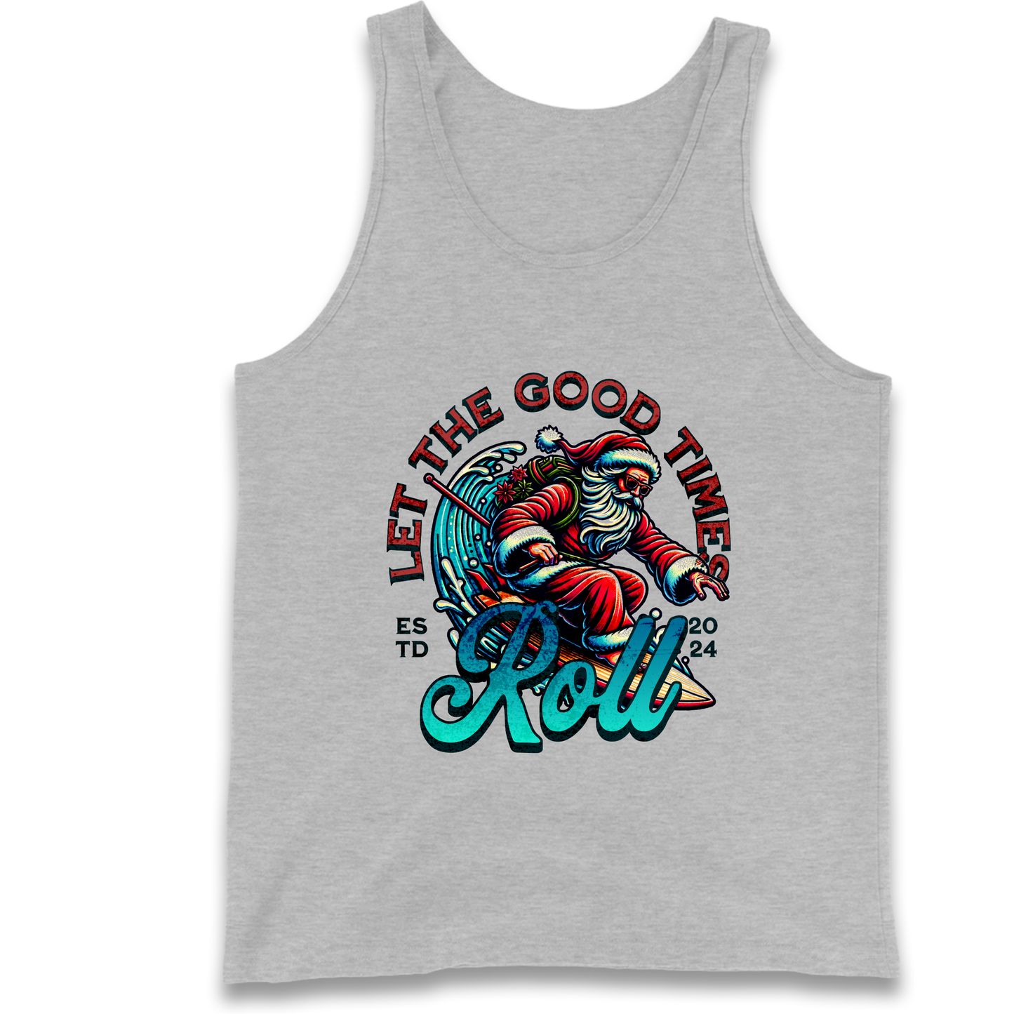 Santa Surfing Let The Good Times Roll Christmas Tank Top