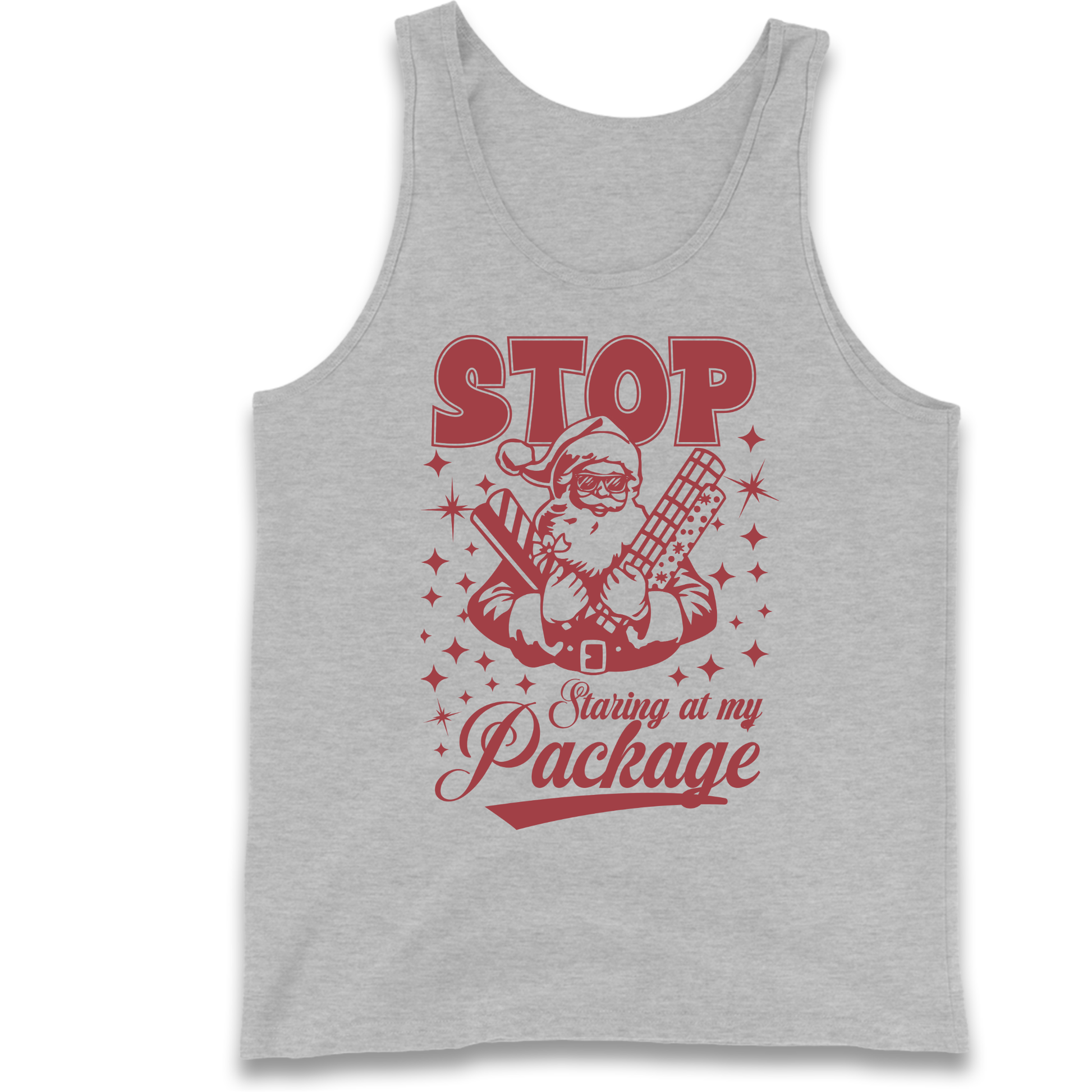 Stop Staring at My Package Christmas Tank Top
