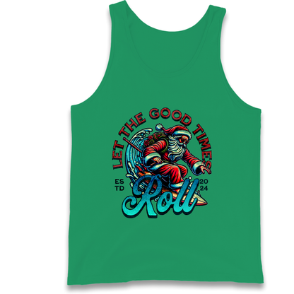 Santa Surfing Let The Good Times Roll Christmas Tank Top