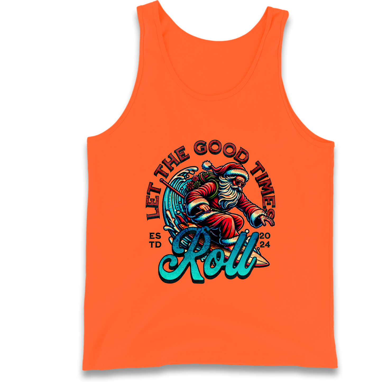 Santa Surfing Let The Good Times Roll Christmas Tank Top