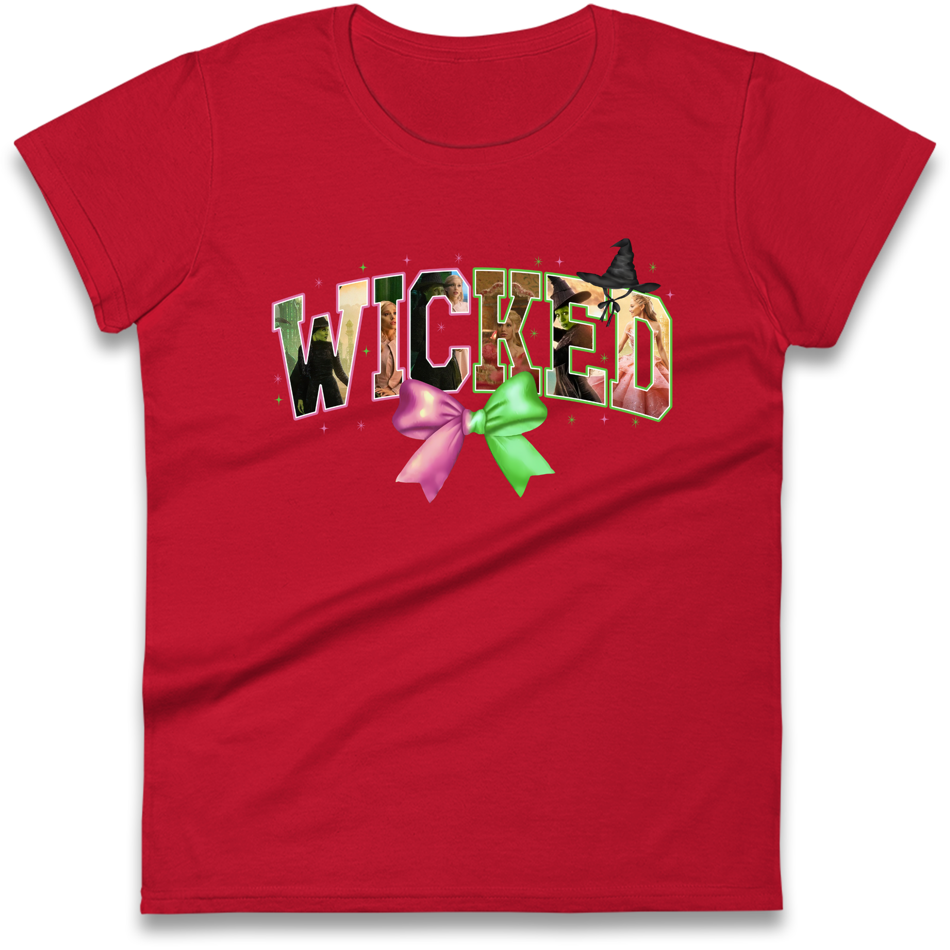 Wicked Pink and Green Bow Ladies T Shirt 