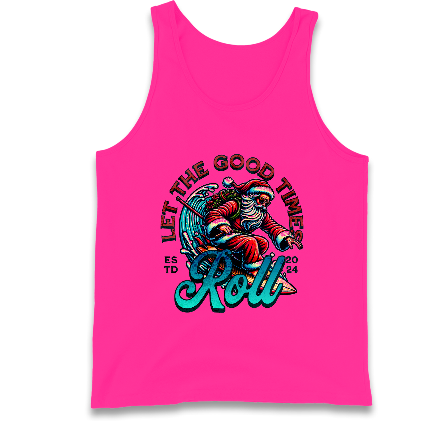 Santa Surfing Let The Good Times Roll Christmas Tank Top