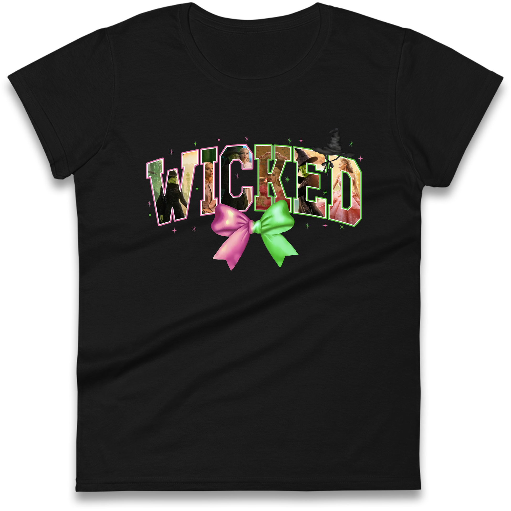 Wicked Pink and Green Bow Ladies T Shirt 