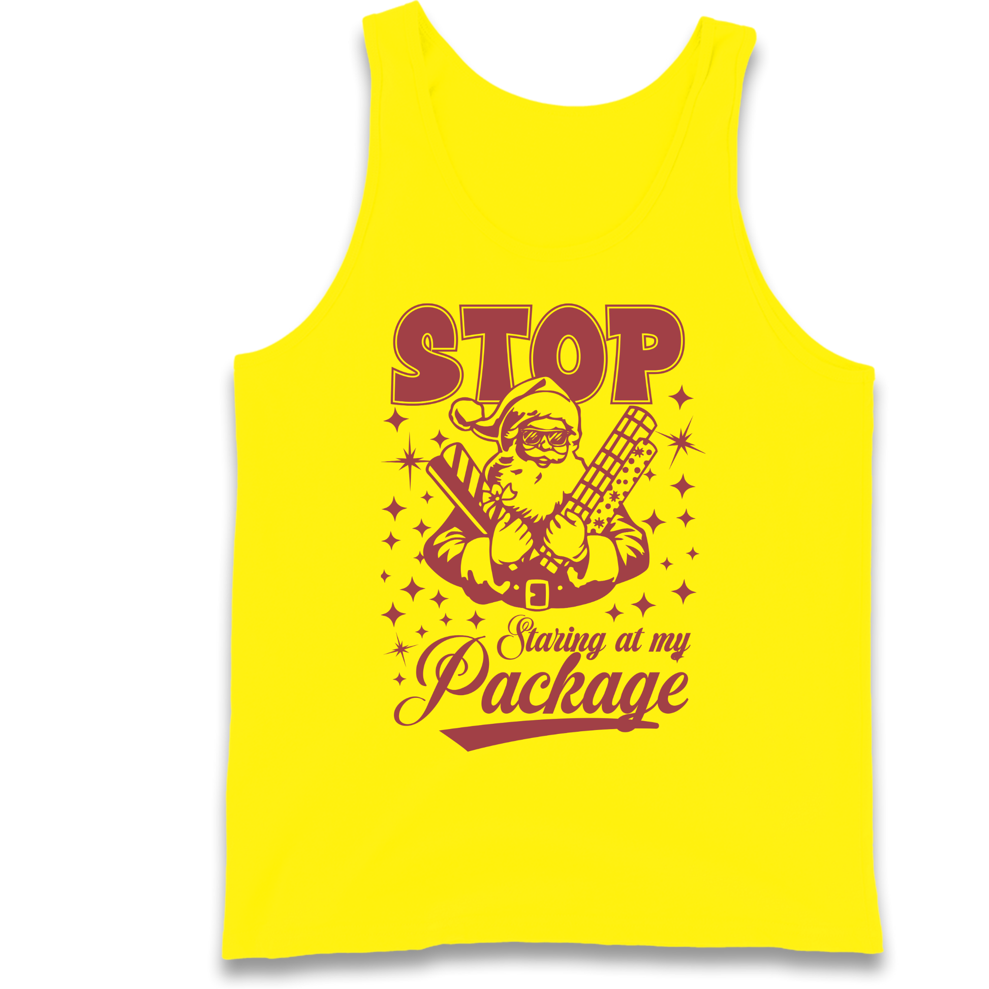 Stop Staring at My Package Christmas Tank Top