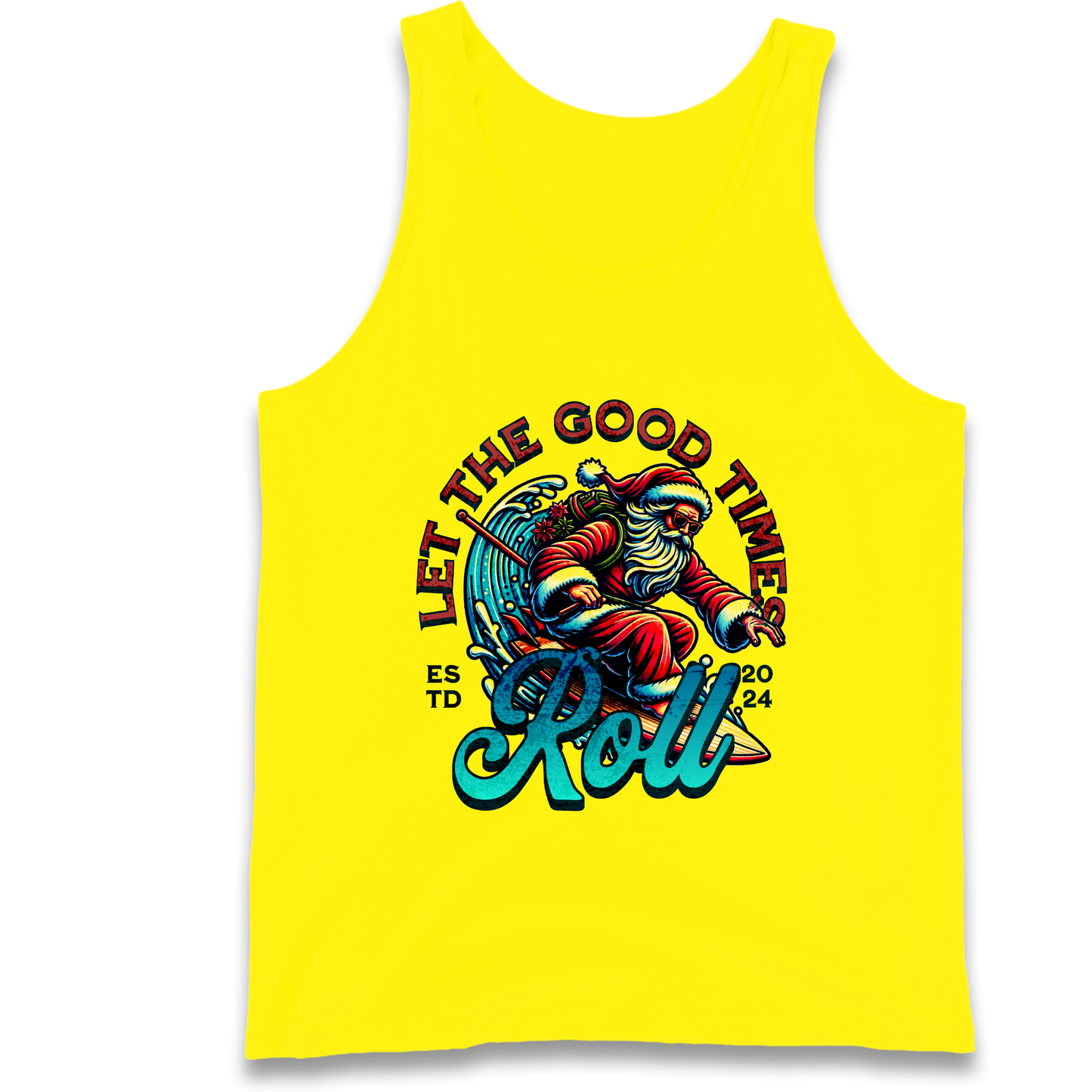 Santa Surfing Let The Good Times Roll Christmas Tank Top