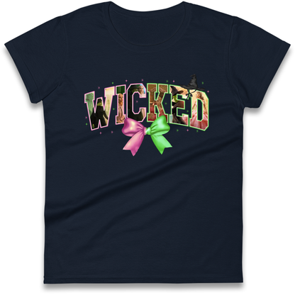 Wicked Pink and Green Bow Ladies T Shirt 