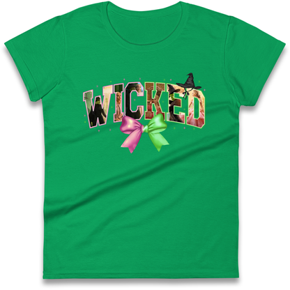 Wicked Pink and Green Bow Ladies T Shirt 