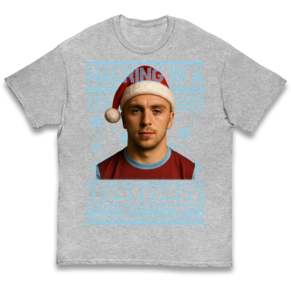 Jared Bowen walking in a Bowen Wonderland Christmas kids t shirt