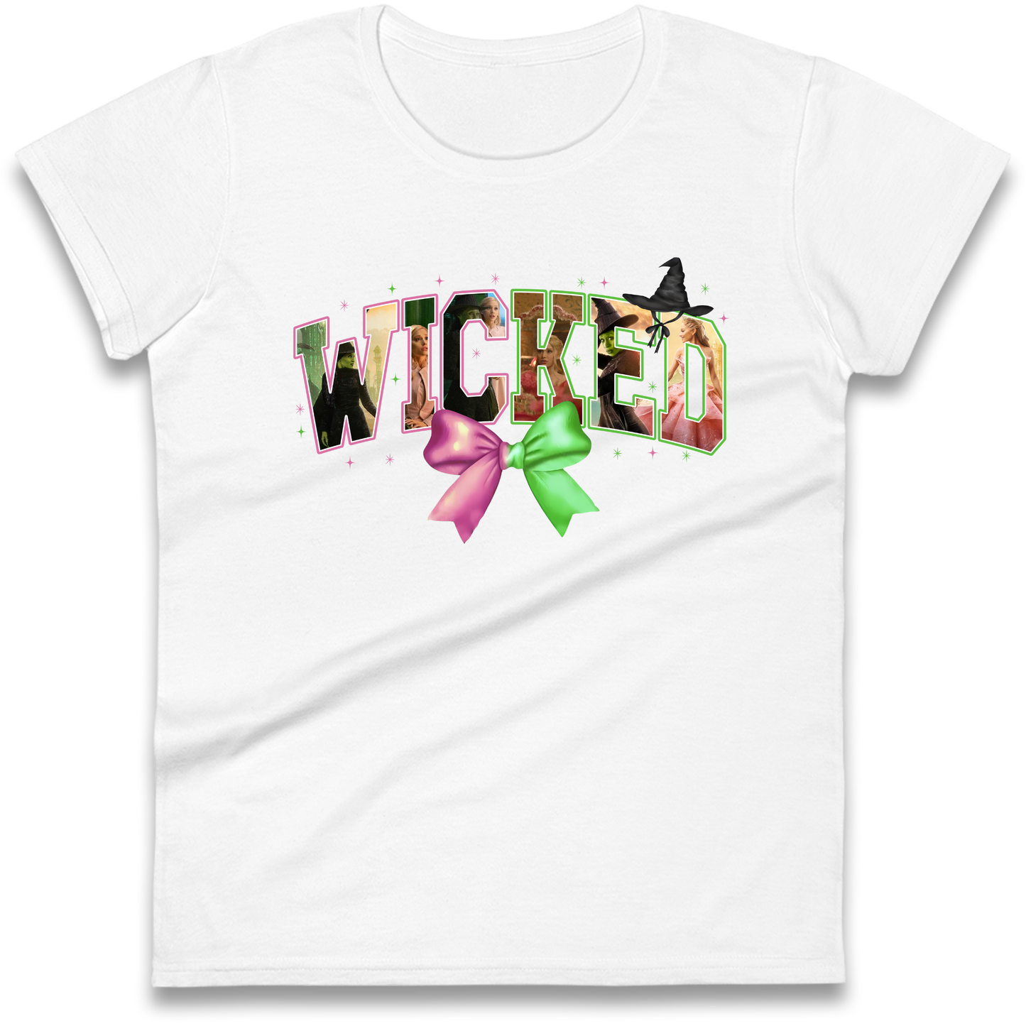 Wicked Pink and Green Bow Ladies T Shirt 
