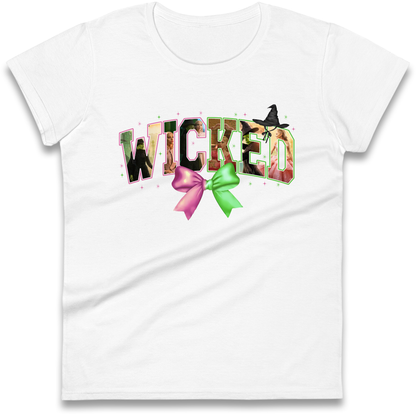 Wicked Pink and Green Bow Ladies T Shirt 