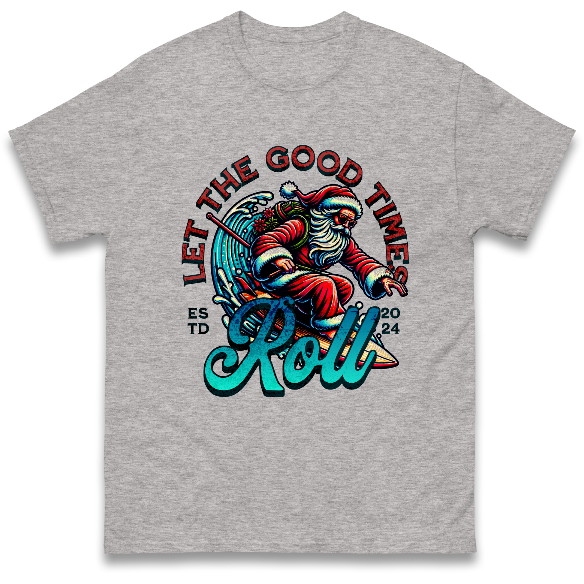 Santa Surfing Let The Good Times Roll Christmas T Shirt