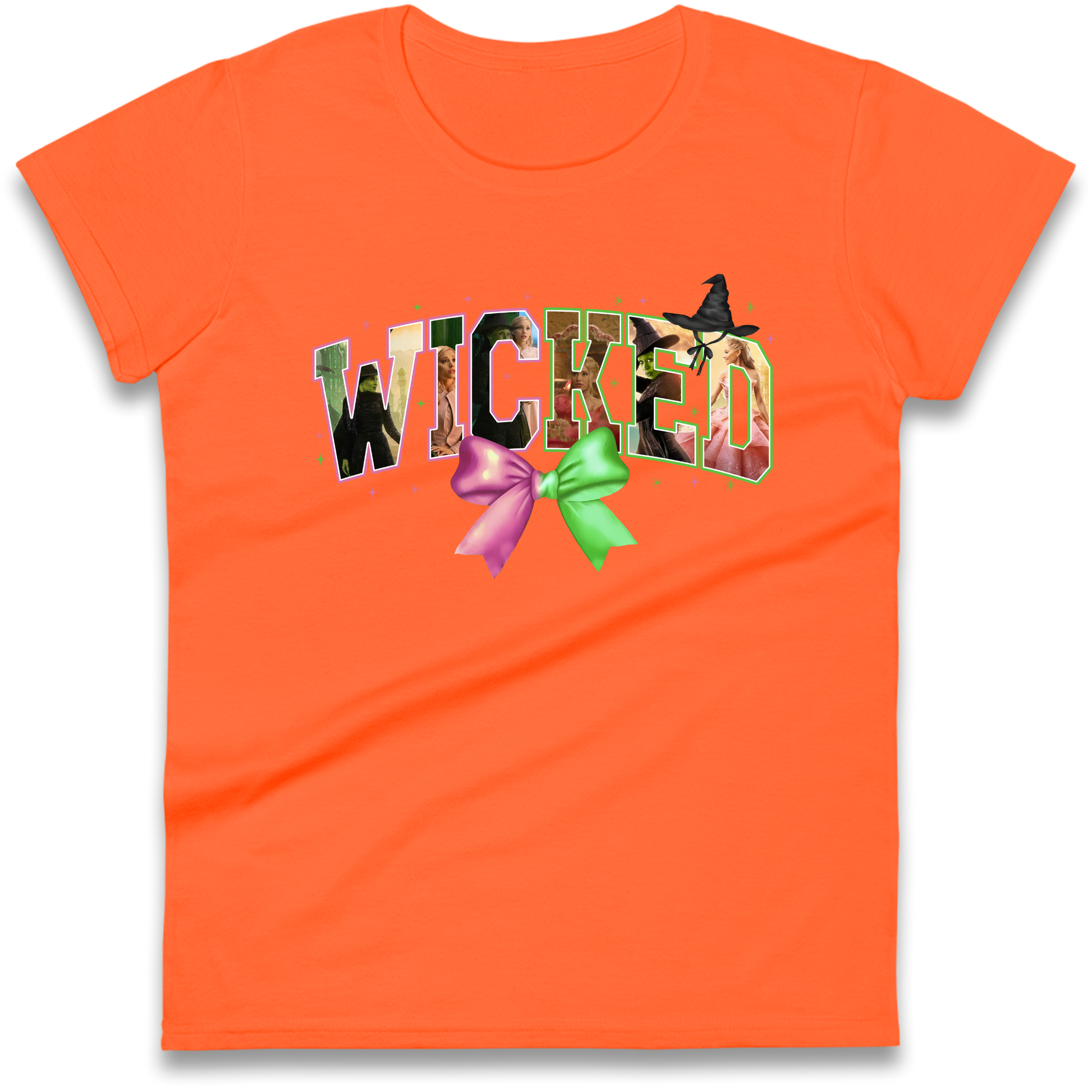 Wicked Pink and Green Bow Ladies T Shirt 