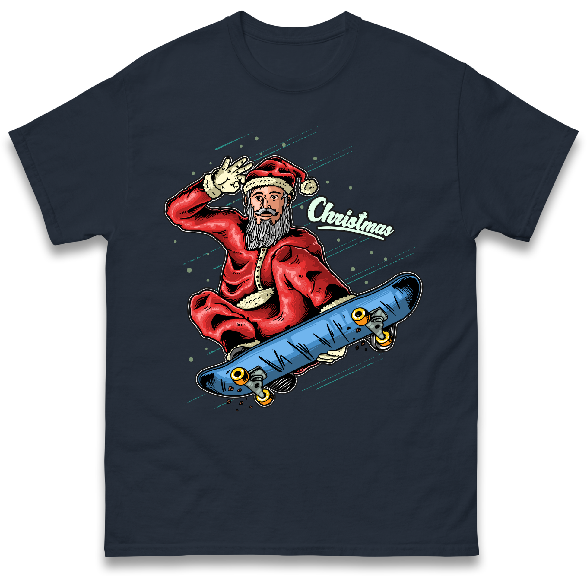 Santa Skateboarding Christmas T Shirt