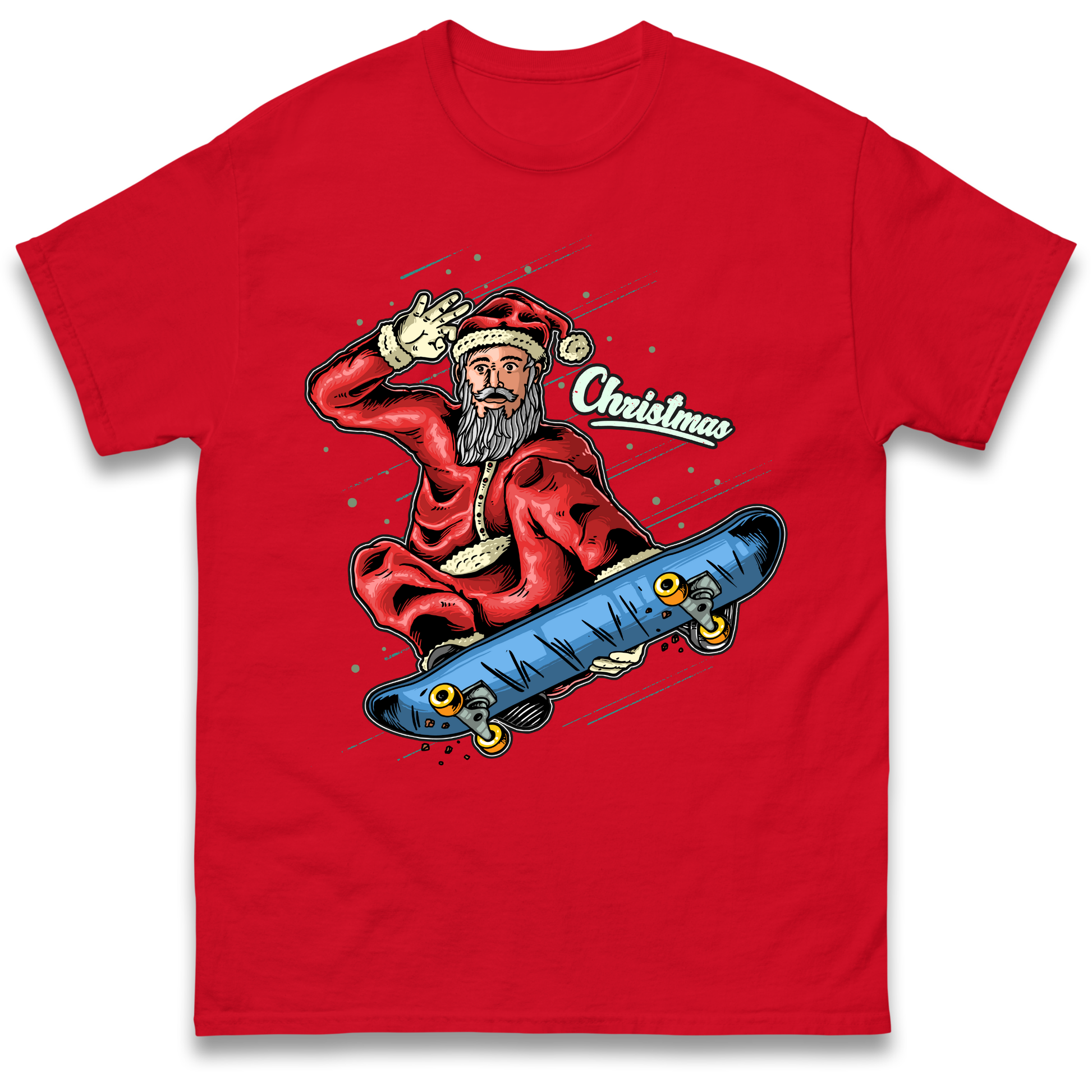 Santa Skateboarding Christmas T Shirt