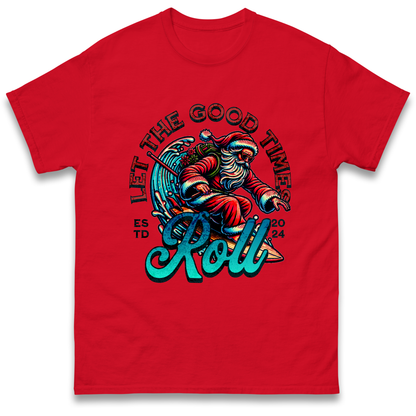 Santa Surfing Let The Good Times Roll Christmas T Shirt