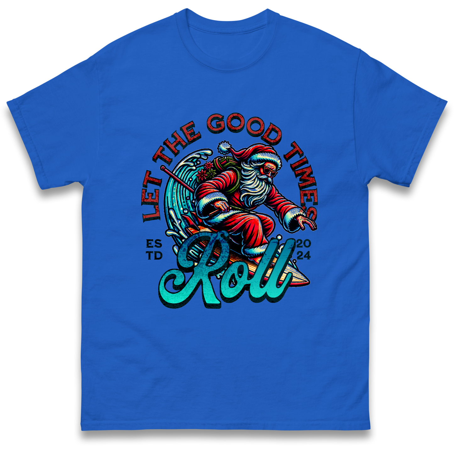 Santa Surfing Let The Good Times Roll Christmas T Shirt