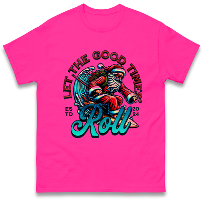 Santa Surfing Let The Good Times Roll Christmas T Shirt