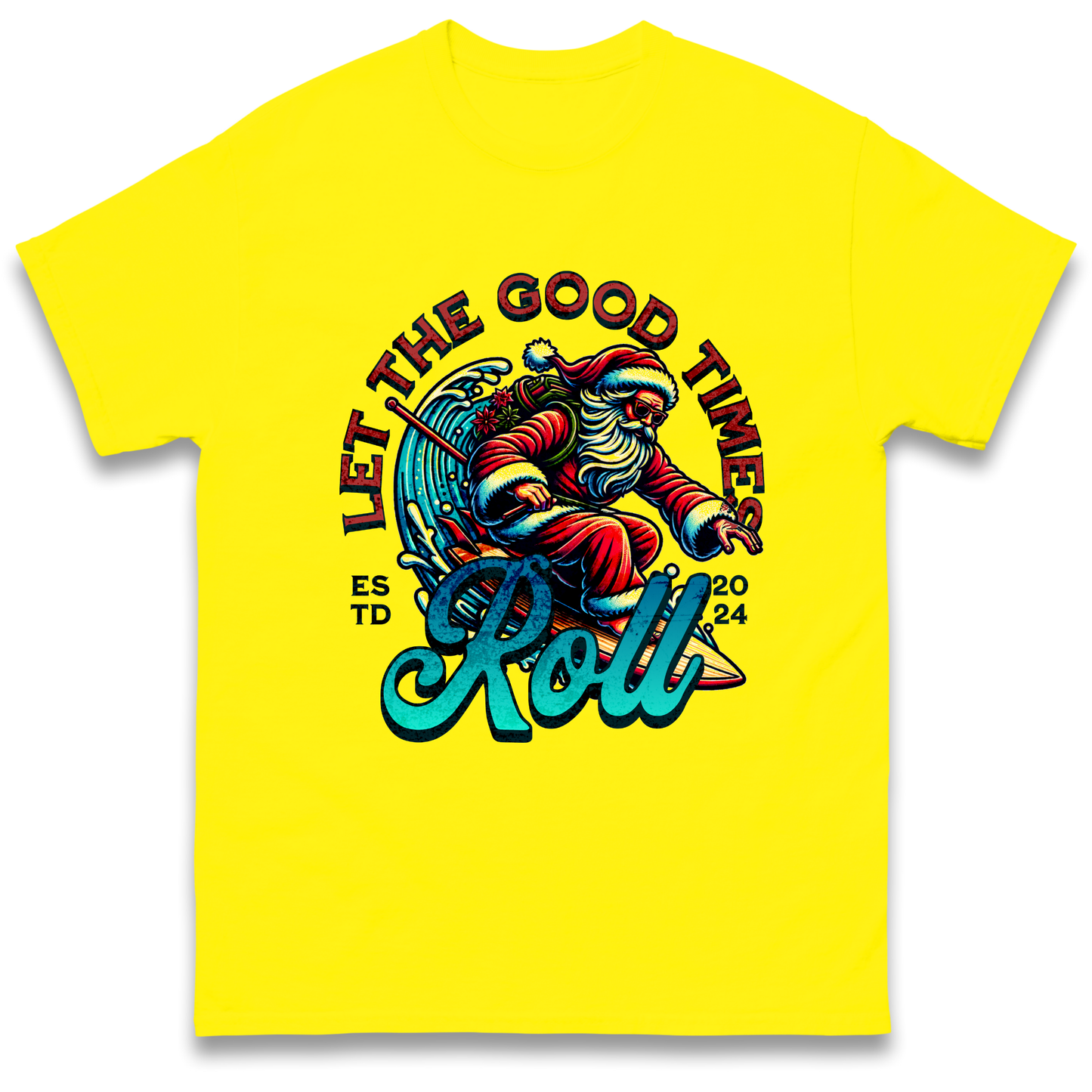 Santa Surfing Let The Good Times Roll Christmas T Shirt