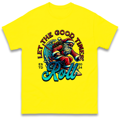 Santa Surfing Let The Good Times Roll Christmas T Shirt