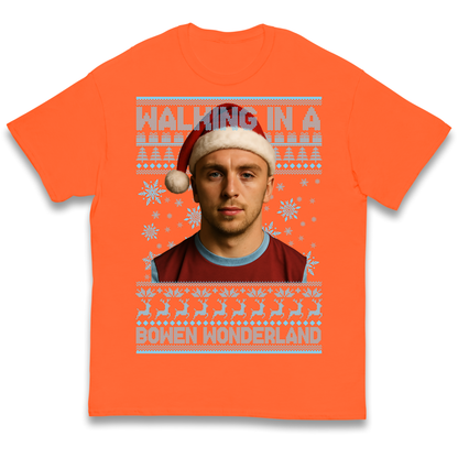 Jared Bowen walking in a Bowen Wonderland Christmas kids t shirt