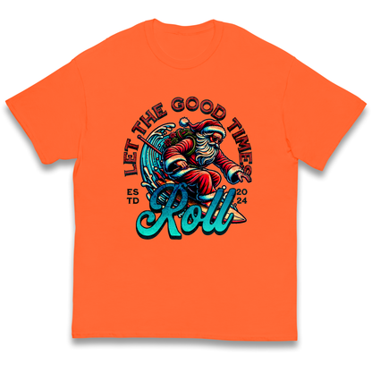 Santa Surfing Let The Good Times Roll Christmas kids t shirt