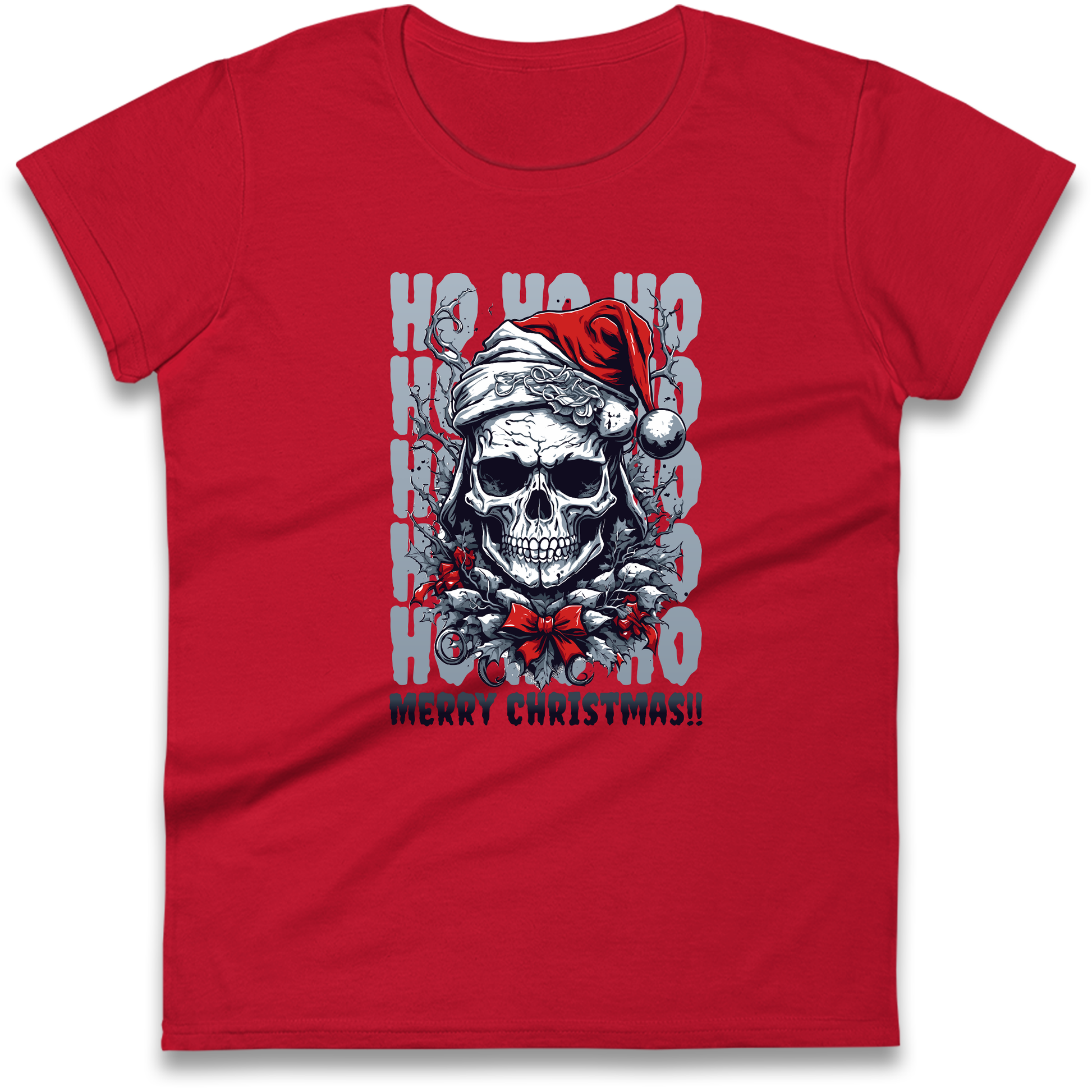 HO HO HO Santa Skelington Christmas Ladies Shirt